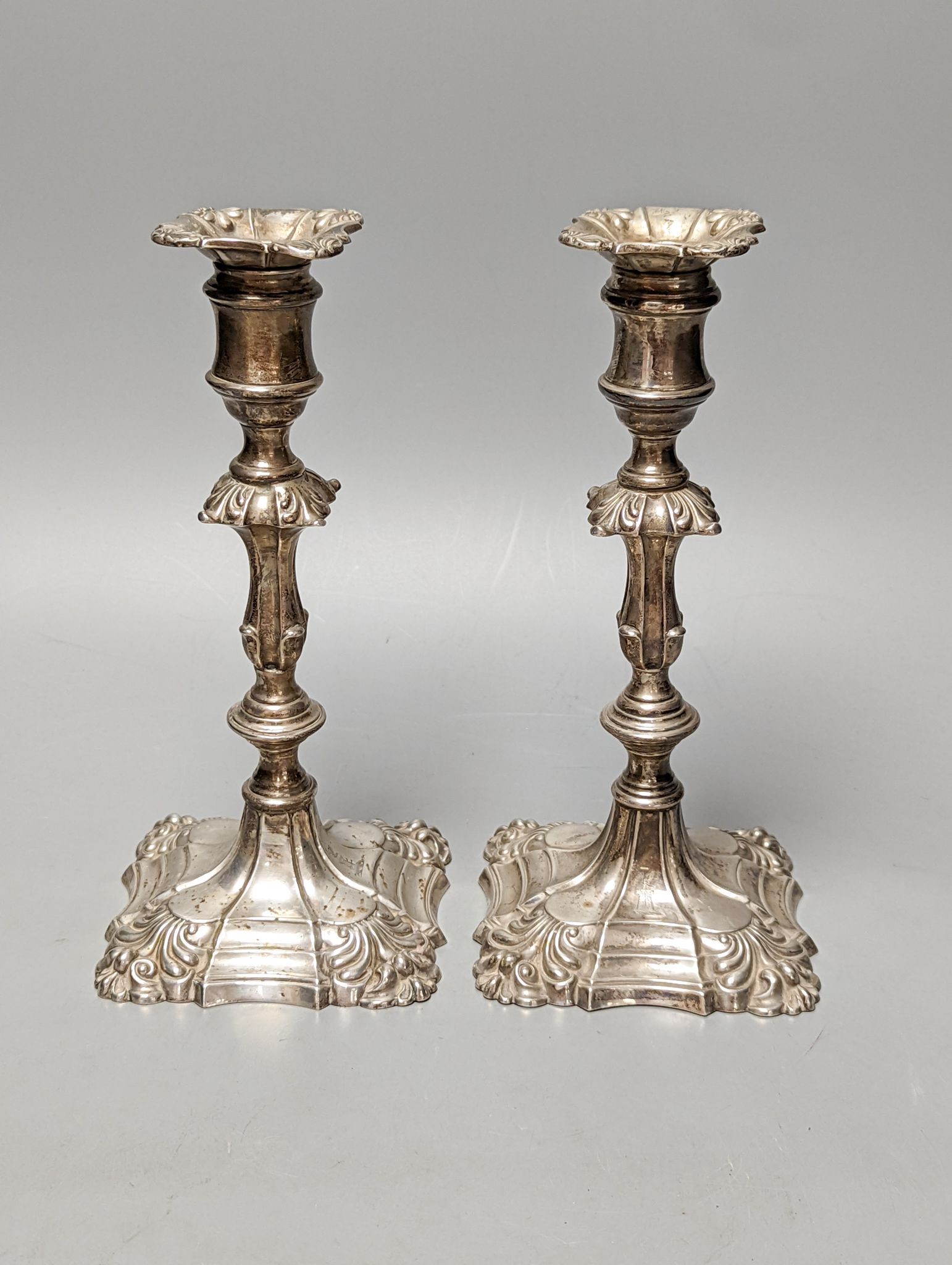 A pair of Victorian silver candlesticks by John Knowles & Sons, Sheffield, 1862, height 23cm, weighted.